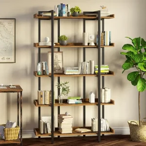 Bookshelf 5-Tier, 71.8’’H Industrial Bookshelf, Bookcases with Open Shelves, Open Display Shelves with Metal Frame for Office